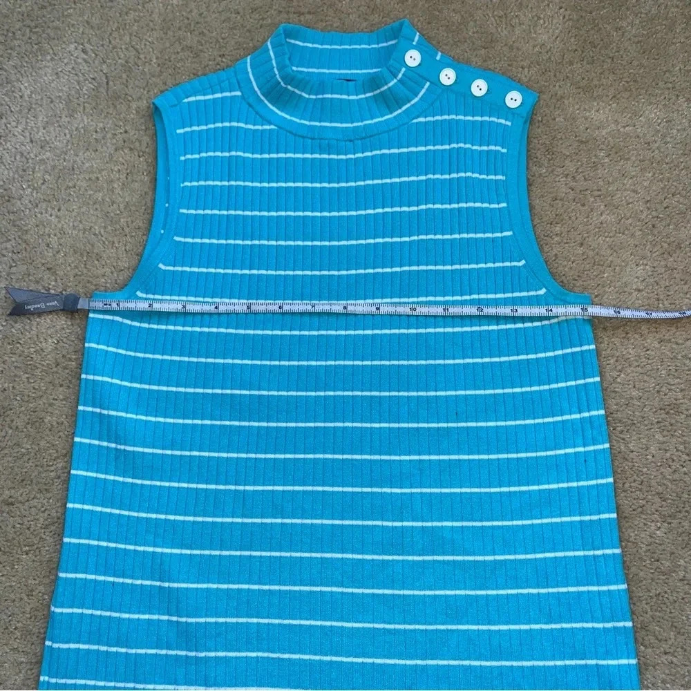 Talbots Turquoise Blue Rib Knit Striped Mock Neck Sleeveless Sweater - S - EUC - Picture 4 of 7